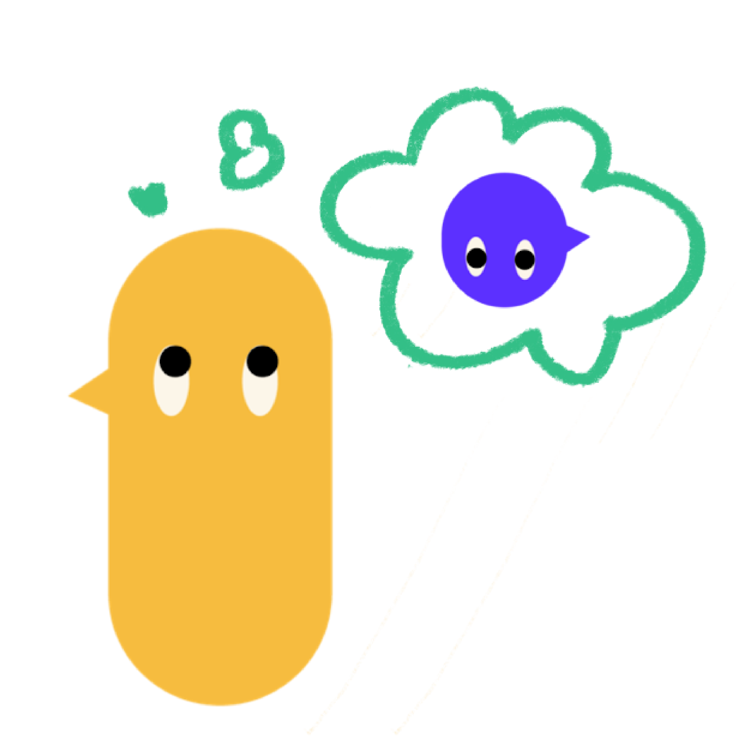lllustration of a yellow speech bubble thinking about a blue speech bubble. The blue speech bubble is pictured inside the yellow speech bubble's thought bubble.
